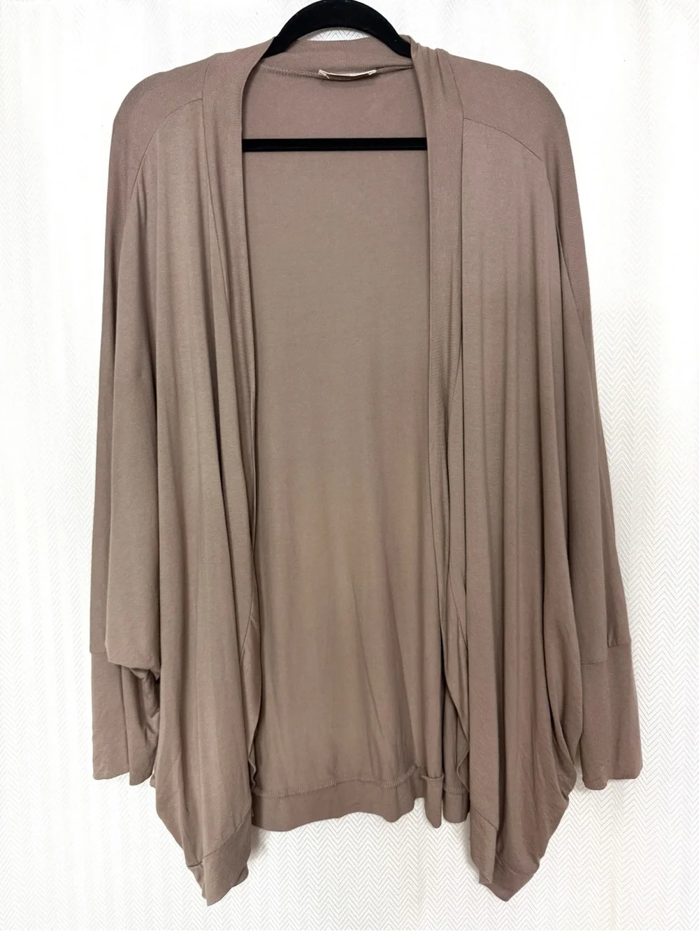 Zenana Dolman Sleeve Open-Front Pocketed Cardigan in Taupe Size 3X